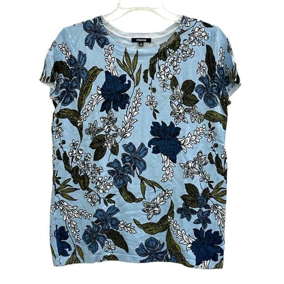 Premise Floral Short Sleeve Knit Top Sweater in Light Blue M EUC - Picture 1 of 6